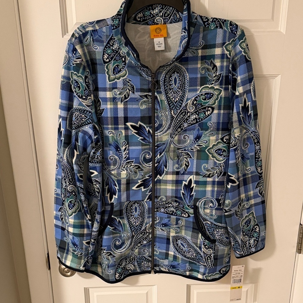 NWT Ruby Rd. Women’s Full Zip Plaid/Paisley Cotton Knit Jacket Size Medium